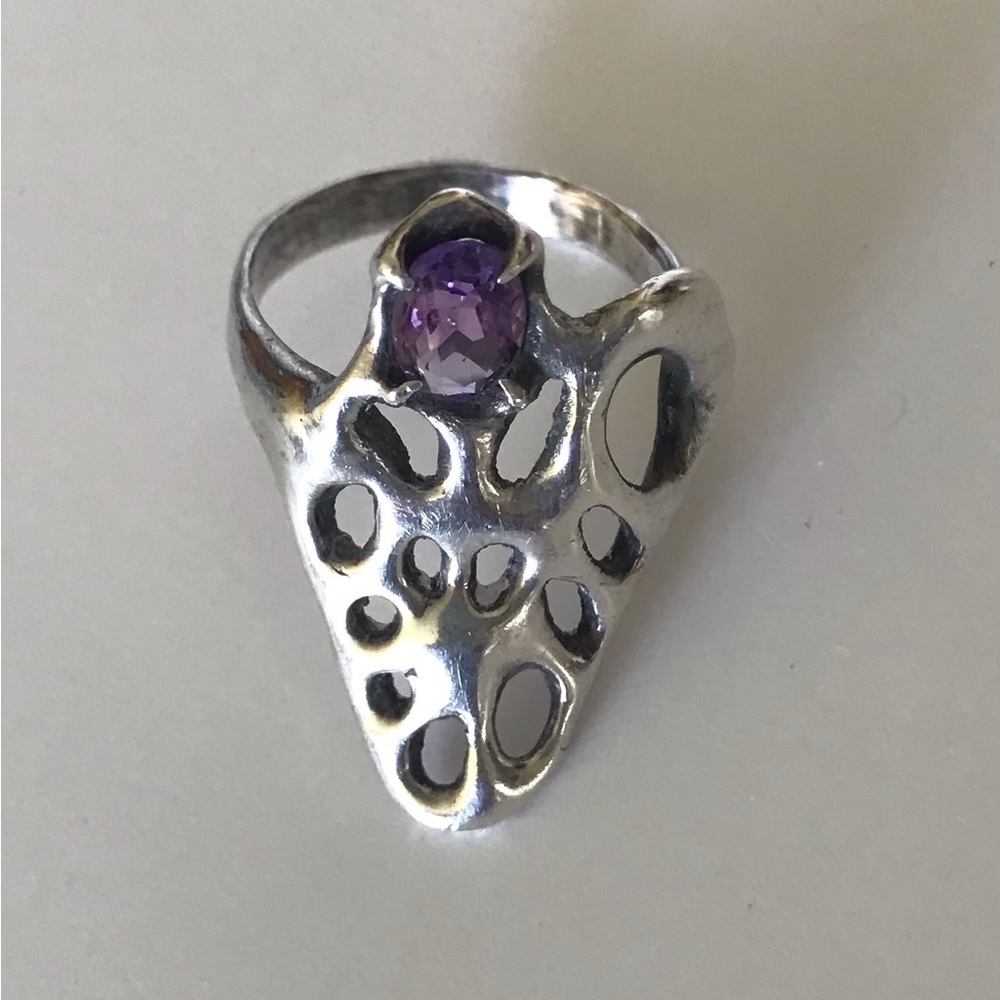 Vintage Free Form Sterling Silver and Amethyst Ring